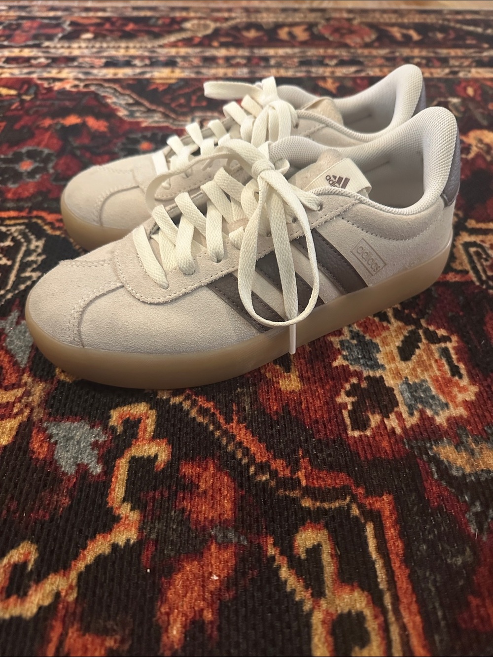 adidas Women’s Suede Sneakers in beige and brown with Gum Sole
